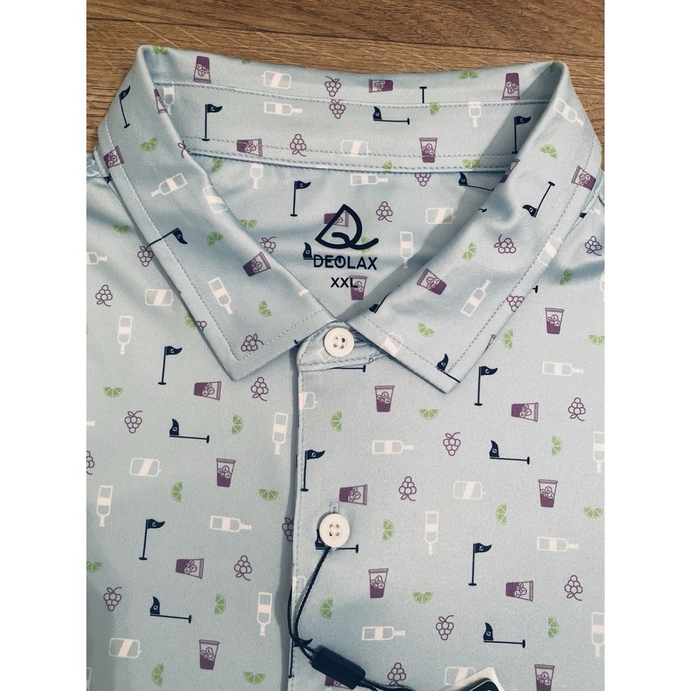 NEW Deolax Golf Polo Blue Cocktail All Over Print‎ XXL NWT - Picture 2 of 7